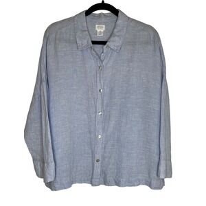 Sigrid‎ Olsen Light Blue 100% Linen Boxy Button Up Shirt SZ L Coastal Minimalist